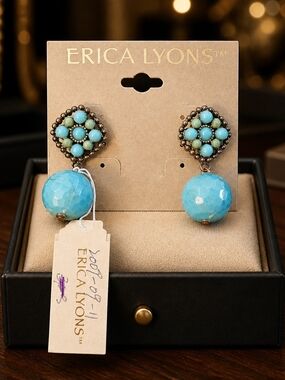 Erica Lyons Turquoise Bead Cluster Drop Earrings